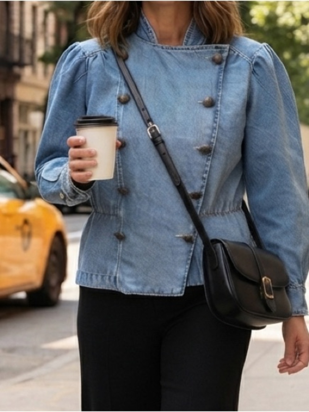 Free People We The Free M Imogene Denim Officer Jacket Military Utility Coastal - Picture 1 of 14
